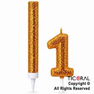 SET BENGALA Y VELA NUMERAL NUMERO 1 CON GIBRE ORO